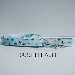 Sushi Dog Leash - Tiny Sushi and Sashimi Pet Lead, Blue, Pink, Green, Orange, Kawaii Sushi, Small Food, Made in the USA