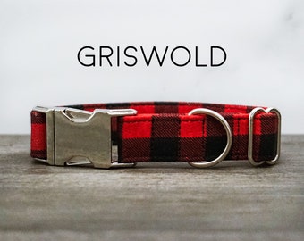 Griswold Dog Collar - Red Buffalo Plaid Pet Collar, Red and Black Plaid, Holiday Collar, Holiday Plaid, Christmas Buffalo Plaid