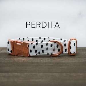 Collier de chien Perdita - Cravates pour animaux de compagnie tachetées noires et blanches, taches dalmatiennes, fabriquées aux États-Unis