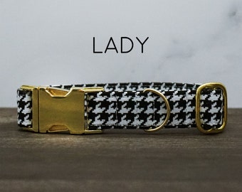 Lady Dog Collar - Black and White Houndstooth Pet Collar, Modern Black and White Pattern, Made in the USA