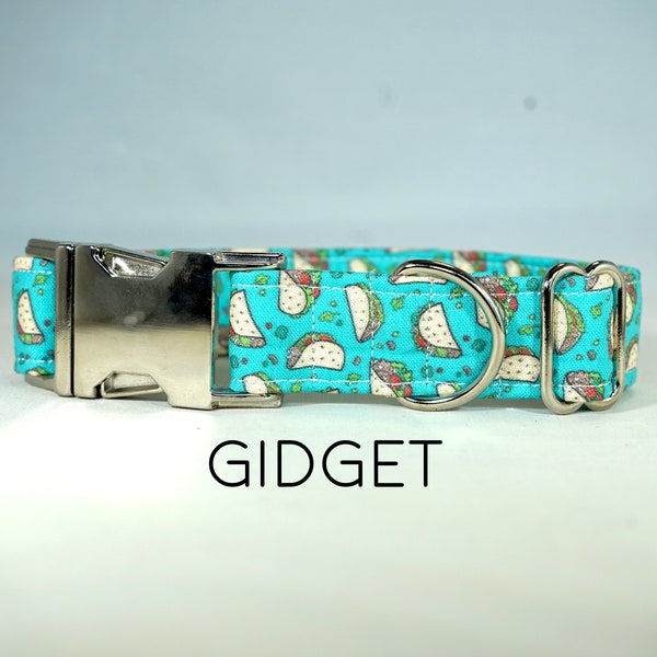 Gidget Dog Collar - Taco Tuesday Pet Collar, Blue, Teal, Tacos, Tex Mex, Cinco De Mayo, Made in America