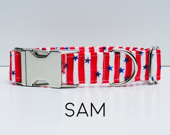 Sam - Stars and Stripes Dog Collar: Patriotic USA Pet Collar