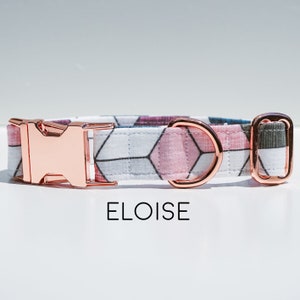 Eloise Dog Collar - Pink, Purple, Mauve, Navy, White, Geometric, Hexagon, Honeycomb, Pet Collar, Made in America