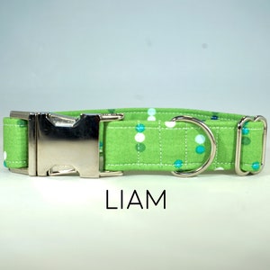 Liam Dog Collar - Green Polka Dot Pet Collar, Modern Dots, Navy, Light Green, White, Made in the USA