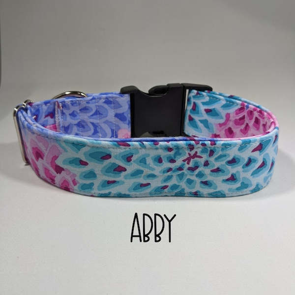 Abby Dog Collar - Pink, Purple, Teal, Petals, Large Floral, Bright, Vibrant, Puppy Collar, Handmade in the USA