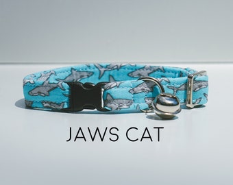 Jaws Cat Collar - Blue, Shark, Great White, Shark Week, Baby Shark, Ocean, Pet Collar, Cat Collar with Bell, Made in the USA