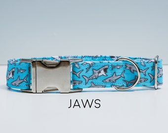 Jaws Dog Collar - Blue, Shark, Sharks, Great White, Baby Shark, Shark Week, Bright Blue, Made in the USA