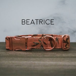 Beatrice Dog Collar - Blush Vintage Boho Floral Pet Neckwear with Bohemian Teal, Olive, and Burgundy Flowers, Made in the USA