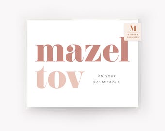 Tarjetas de felicitación para Bat Mitzvah Mazel Tov - Caja de 6 - Tarjetas de felicitación judías