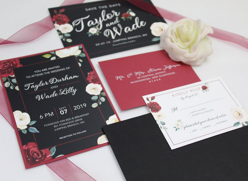 Red and White Flowers Wedding Invitation Suite