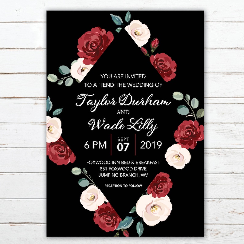 Red and White Flowers Wedding Invitation Suite