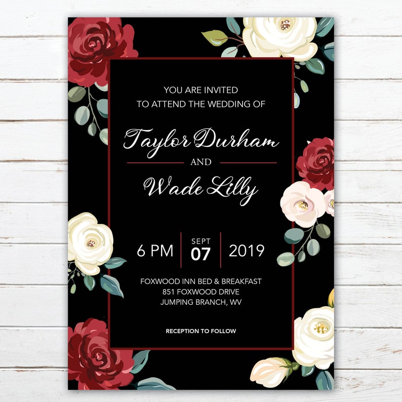 Red and White Flowers Wedding Invitation Suite