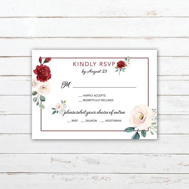 Red and White Flowers Wedding Invitation Suite