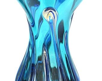 Teal Lily Pad Vase Hand Blown Glass