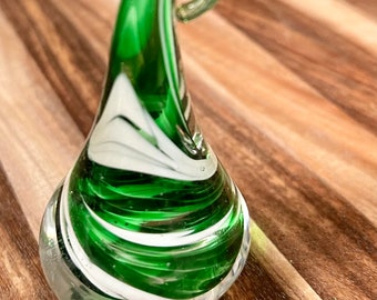 Glass Teardrop Paperweight Green & White