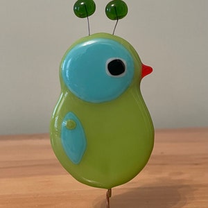 Glass Bird Sculpture on Glass Stand Green