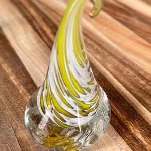Glass Teardrop Paperweight Yellow & White