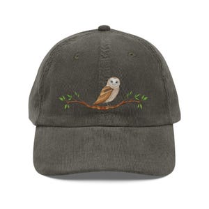 Embroidered owl hat for dad baseball style Barn Owl Corduroy hat nature lover birder bird lover camping day gift for owl lover gift for her