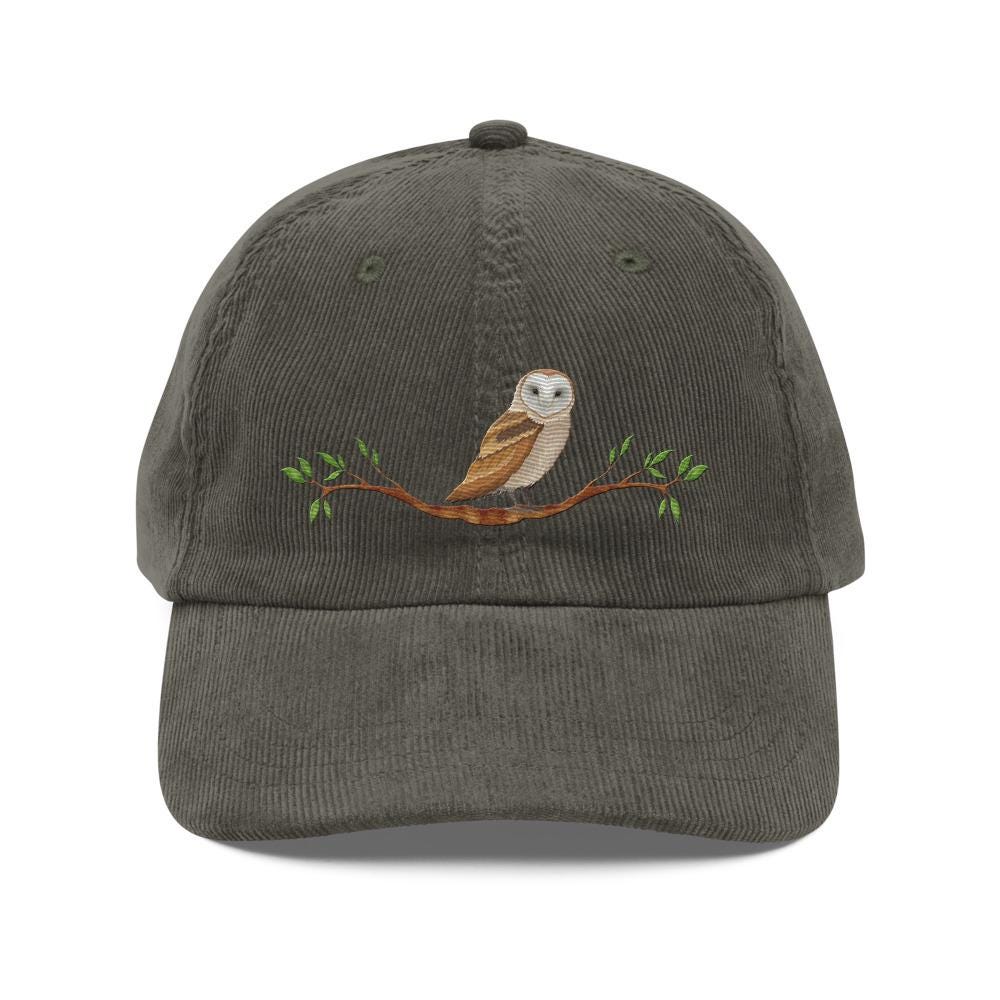 Embroidered owl hat for dad baseball style Barn Owl Corduroy hat nature lover birder bird lover camp