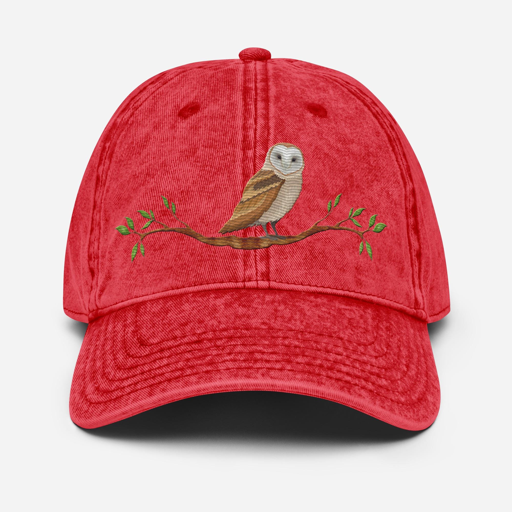 Embroidered Owl Vintage Cotton Twill Cap: Bird Watcher Dad Hat