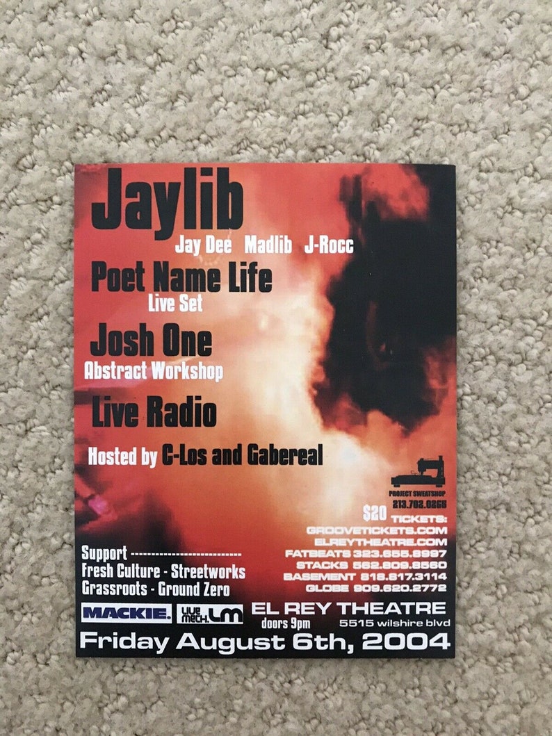 Rare J Dilla & Madlib JAYLIB 2004 Concert Flyer Stones Throw | Etsy Madlib J Dilla