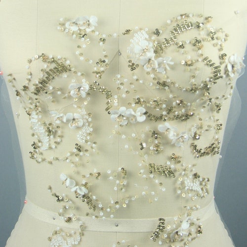 Wedding dress fabric Applique Beading Panel used as Beaded Trim,Embroidered Tulle,Beaded Applique,Beaded shops Lace, Haute Couture Fabric