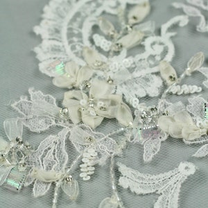Bruiloft kant kralen applique-trouwjurk applique-kant trim-3D bloemen stof-Lace applique-geborduurde Tule-Beaded lijfje