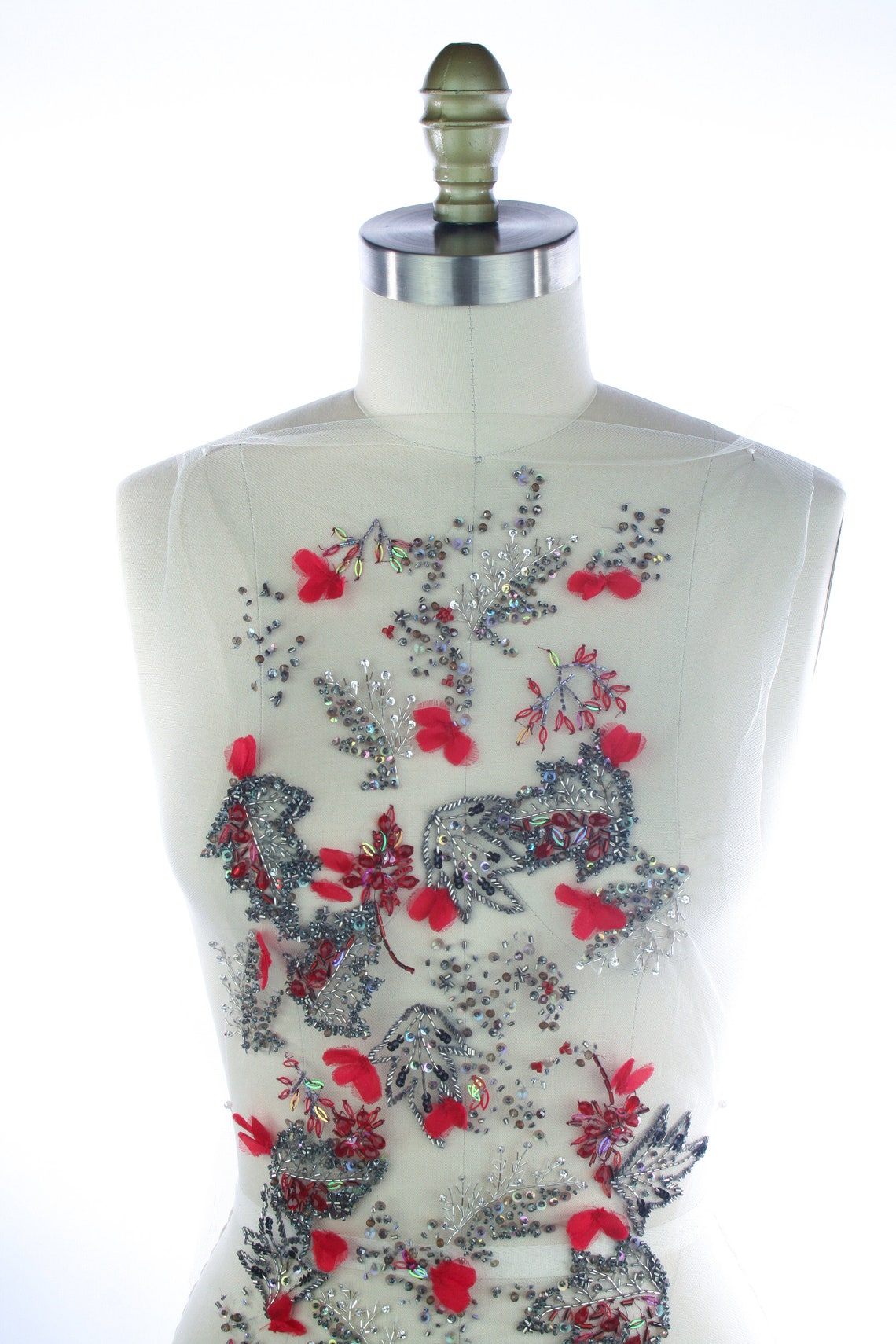 Red Silk Flowers Beading on Tulle With Chantilly Lacewedding Etsy