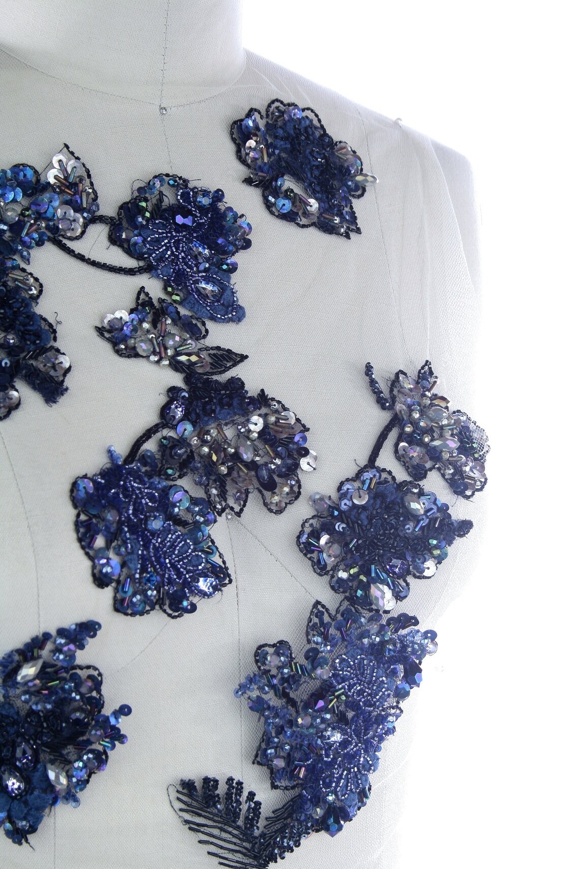 Blue Crystal Beaded Applique on Tulle With Rhinestonehaute Etsy
