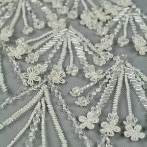 Floral Wedding Lace - Wedding Veil Trim - Wedding Gown Trim - Bridal Lace - Lace Applique - Beaded Applique - Beaded Lace Trim