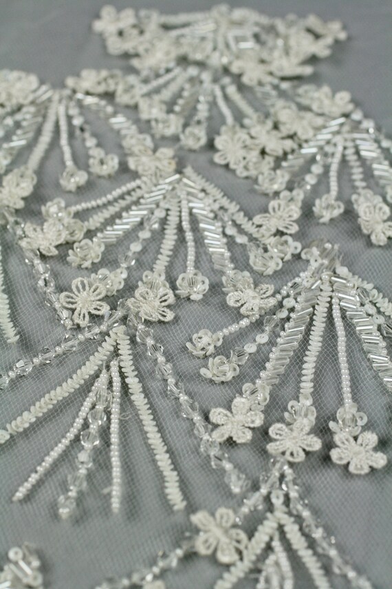Wedding Veil Applique Wedding Gown Trim Beaded Trim Applique Haute Couture Trim Wedding Applique Bridal Embellishment