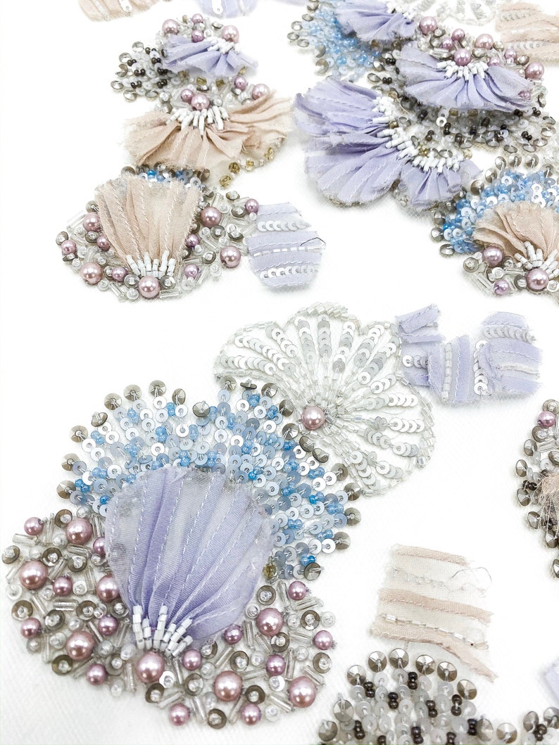 Floral Beaded Applique for wedding Dress Pastel 3D Flowers Etsy