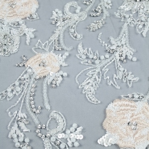 Custom Handmade Beaded Applique panel Beading Panel used as Beaded Trim, Embroidered Tulle, Beaded Applique, Haute Couture Fabric