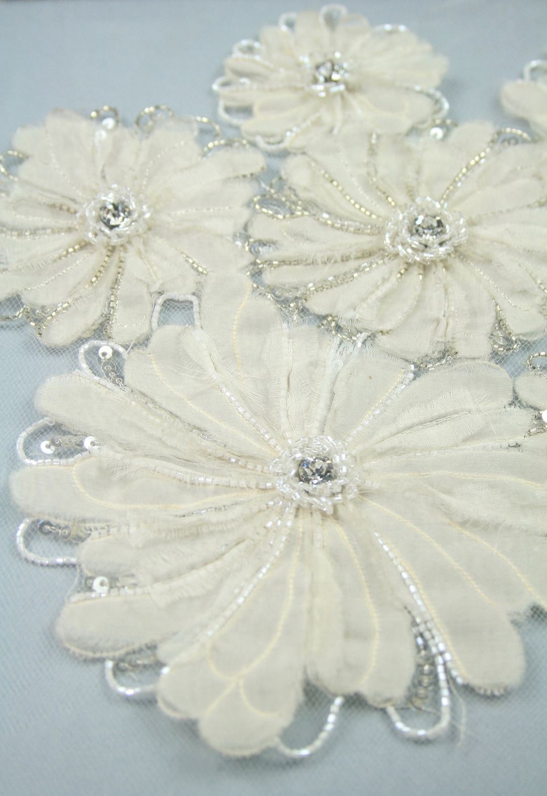 Floral Beaded Applique Panel, Wedding Dress Couture Lace, Haute Couture Fabric, Bridal Lace