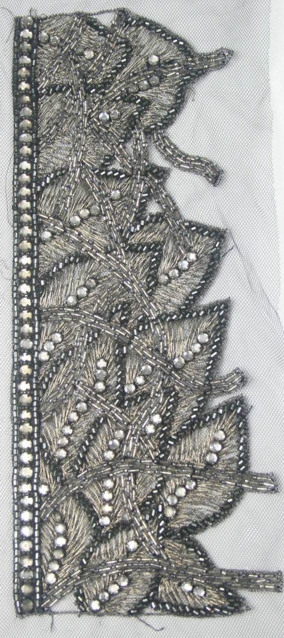 Beaded Trim with Rhinestones, Couture embellishment Trim,Vintage Look Rhinestones and metallic threadwork.