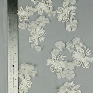 Custom Handmade Beaded Applique panel Beading Panel used as Beaded Trim, Embroidered Tulle, Beaded Applique, Haute Couture Fabric