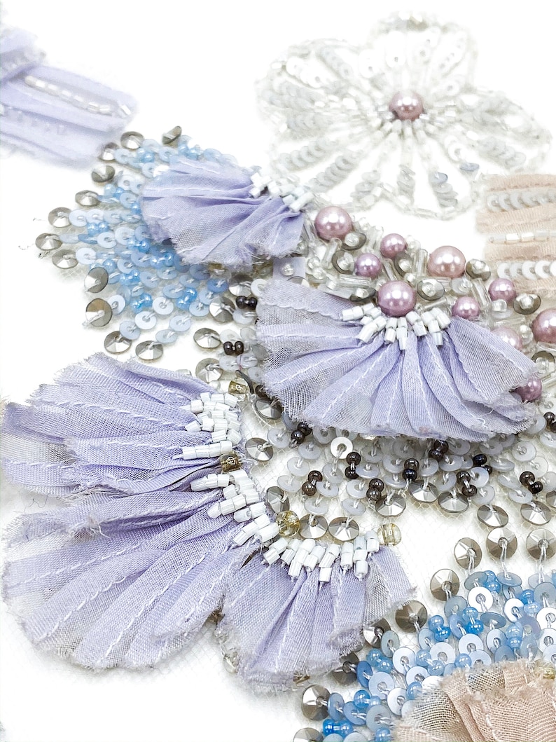 Floral Beaded Applique for wedding Dress Pastel 3D Flowers Etsy