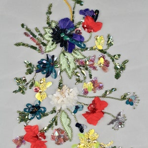 Colorful Embroidery,Wedding Dress fabric, Beaded Trim applique, Hand Embroidered Tulle, Beaded Applique, wedding lace fabric
