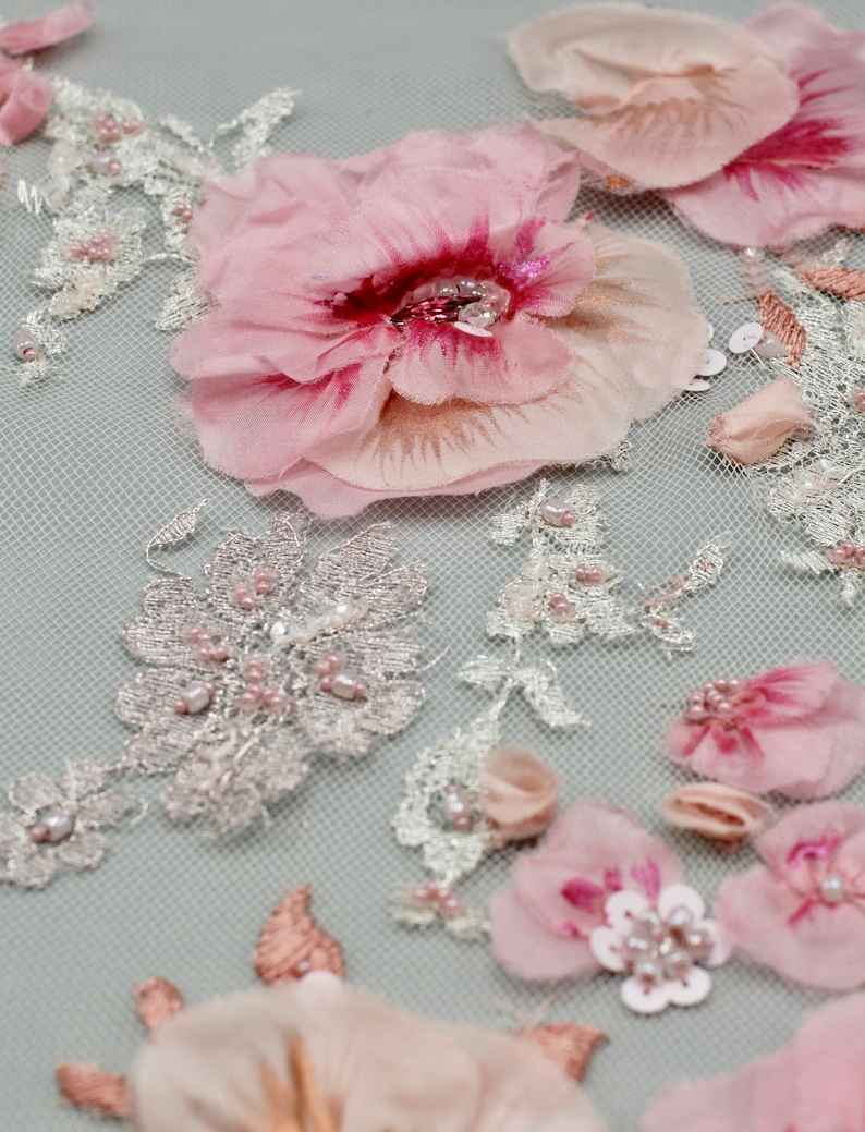 Haute Couture Fabric Silk Flowers Fabric Beaded Applique - Etsy