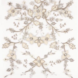 Haute Couture Beaded Fabric | Hand Embroidered Applique Panel | Luxury Tulle Fabric for Bridal, Gowns, Costumes & Runway Design