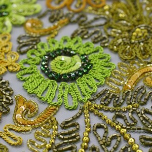 Floral Beaded sequin applique,Embroidered Applique Flower,Hand beaded fabric for haute couture and wedding