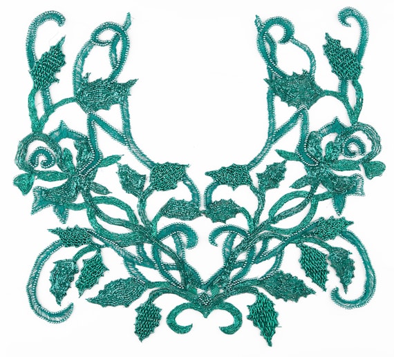 Haute Couture Beaded Fabric Hand Embroidered Applique Panel