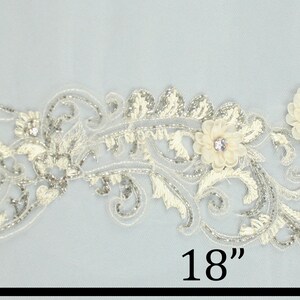 Pärlbroderad spetsslöja, haute couture-tyg, pärlbroderad spetsapplikation för brudtärnor, strass-blomapplikation, handbroderat tyg. bild 2