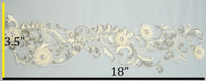 Pärlbroderad spetsslöja, haute couture-tyg, pärlbroderad spetsapplikation för brudtärnor, strass-blomapplikation, handbroderat tyg. bild 2