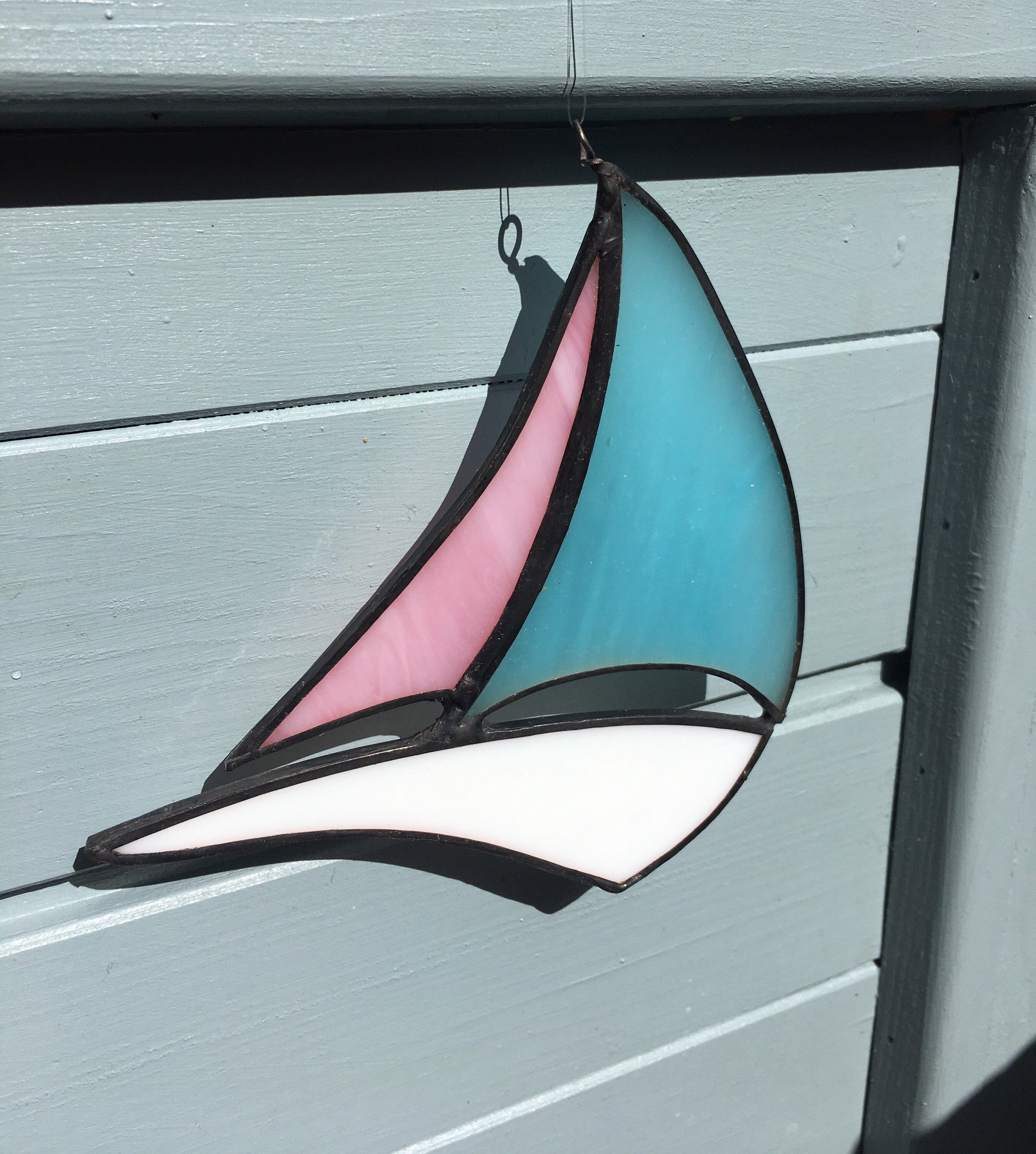 Carved Glass Sail Boat Hanging Suncatcher