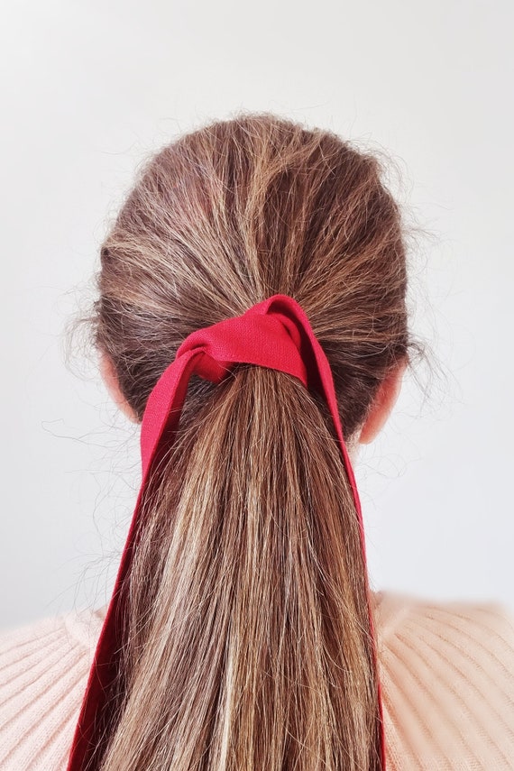 Linen Carmine Red Hair Ribbon HULIJING, Hanfu Style Hairband, Line Bow,  Hair Band OEKO-TEX® Certified Linen Fabric 