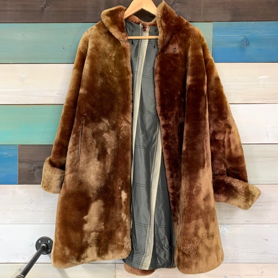 70s shearling wool fur coat sz medium-large