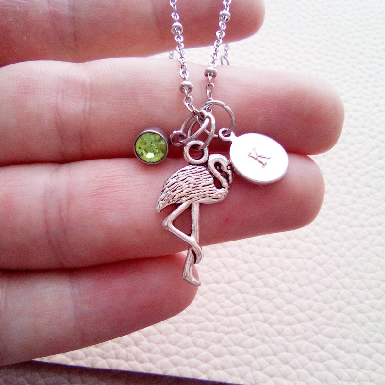 Flamingo Party Necklace Flamingo Necklace Silver Flamingo Jewelry for Girls Personalized Initial Necklace Flamingo Birthday Gift