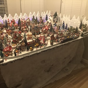 christmas village display platform huge 4x8’ with  Train track layout for  Lemax Dept 56 dickens snow village north pole collections