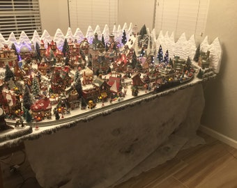 christmas village display platform huge 4x8’ with  Train track layout for  Lemax Dept 56 dickens snow village north pole collections